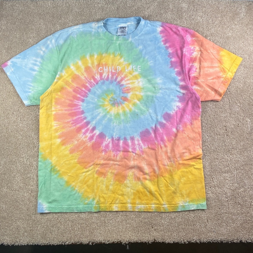 Shaka Wear Child Life Tie Dye Heavyweight T-Shirt XL Pastel Rainbow Streetwear